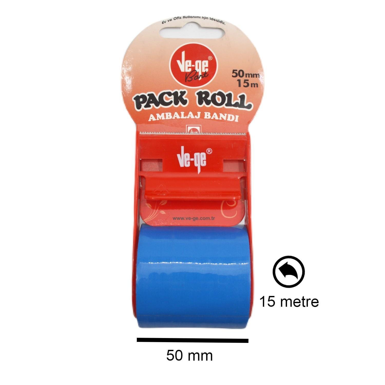 VE-GEVege Pack Roll Ambalaj Bandı 50 mm x 15 Metre Mavi