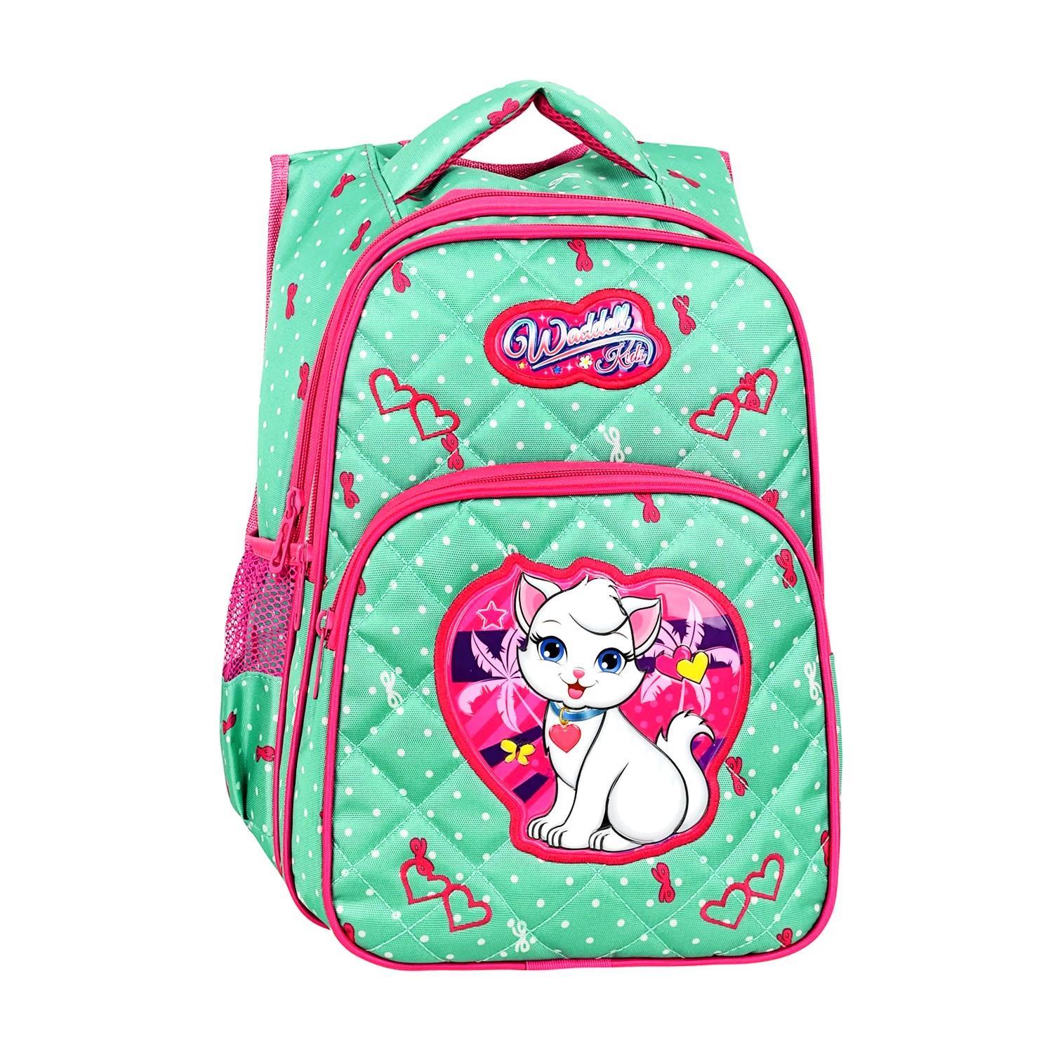 WaddellWaddell 3 Bölmeli İlkokul Çantası ve Beslenme Çantası Beyaz Kedi Su Yeşili 24002