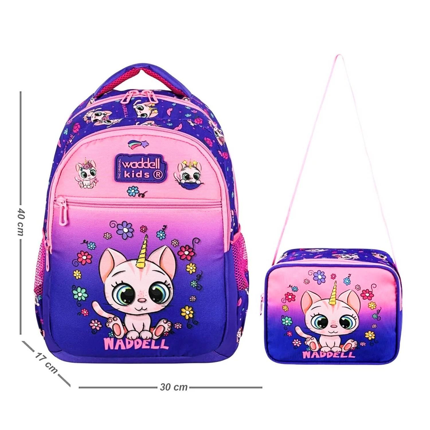 WaddellWaddell 3 Bölmeli İlkokul Çantası ve Beslenme Çantası Kedi Pembe-Mor 24304