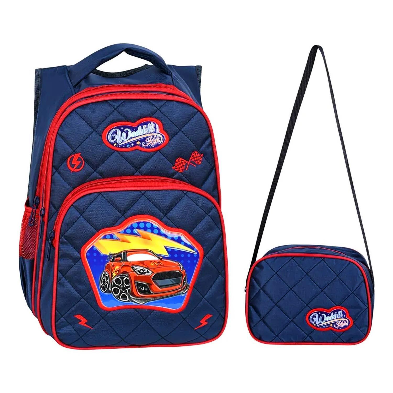 WaddellWaddell 3 Bölmeli İlkokul Çantası ve Beslenme Çantası Şimşek Yarış Arabası Lacivert 24007