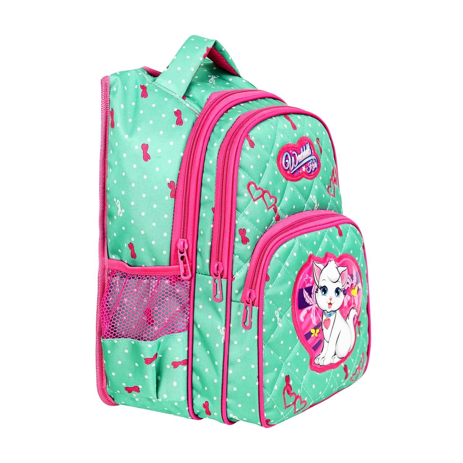 WaddellWaddell 3 Bölmeli İlkokul Çantası ve Beslenme Çantası Beyaz Kedi Su Yeşili 24002