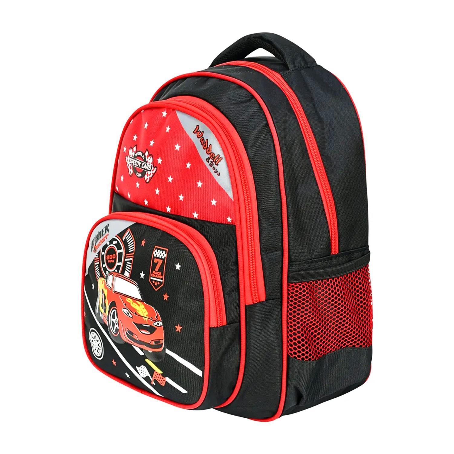 WaddellWaddell 3 Bölmeli İlkokul Çantası ve Beslenme Çantası Yarış Arabası Kırmızı-Siyah 5014