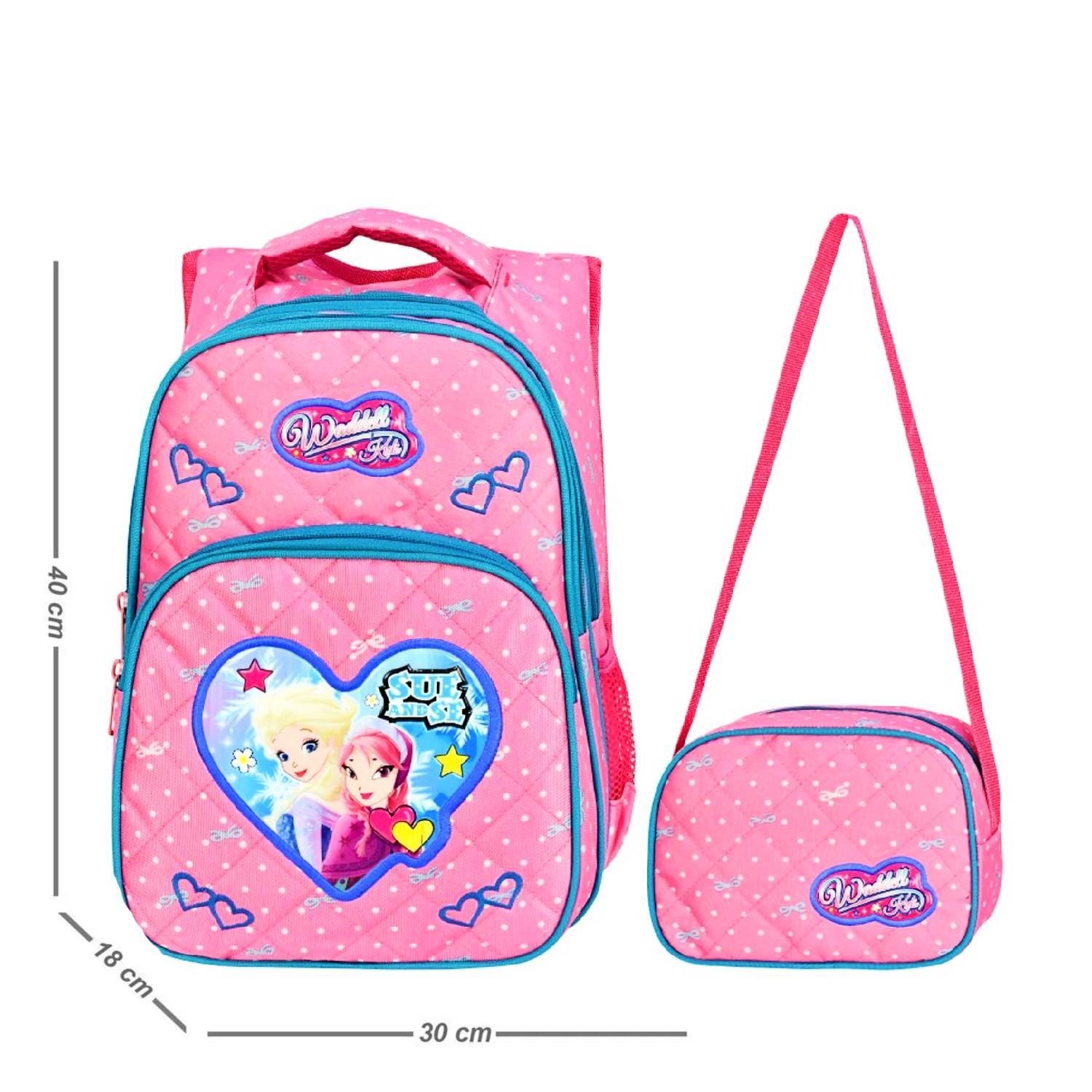 WaddellWaddell 3 Bölmeli İlkokul Çantası ve Beslenme Çantası Sue and Se Kalp Benekli Pembe 5001