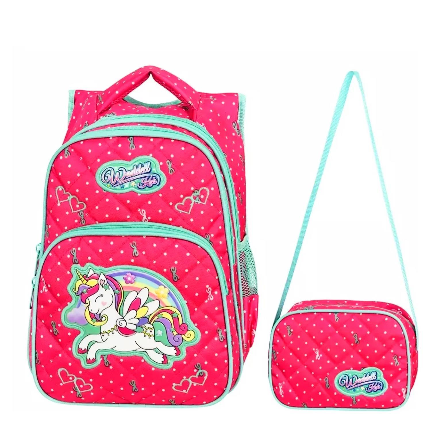WaddellWaddell 3 Bölmeli İlkokul Çantası ve Beslenme Çantası Unicorn Benekli Pembe 24005