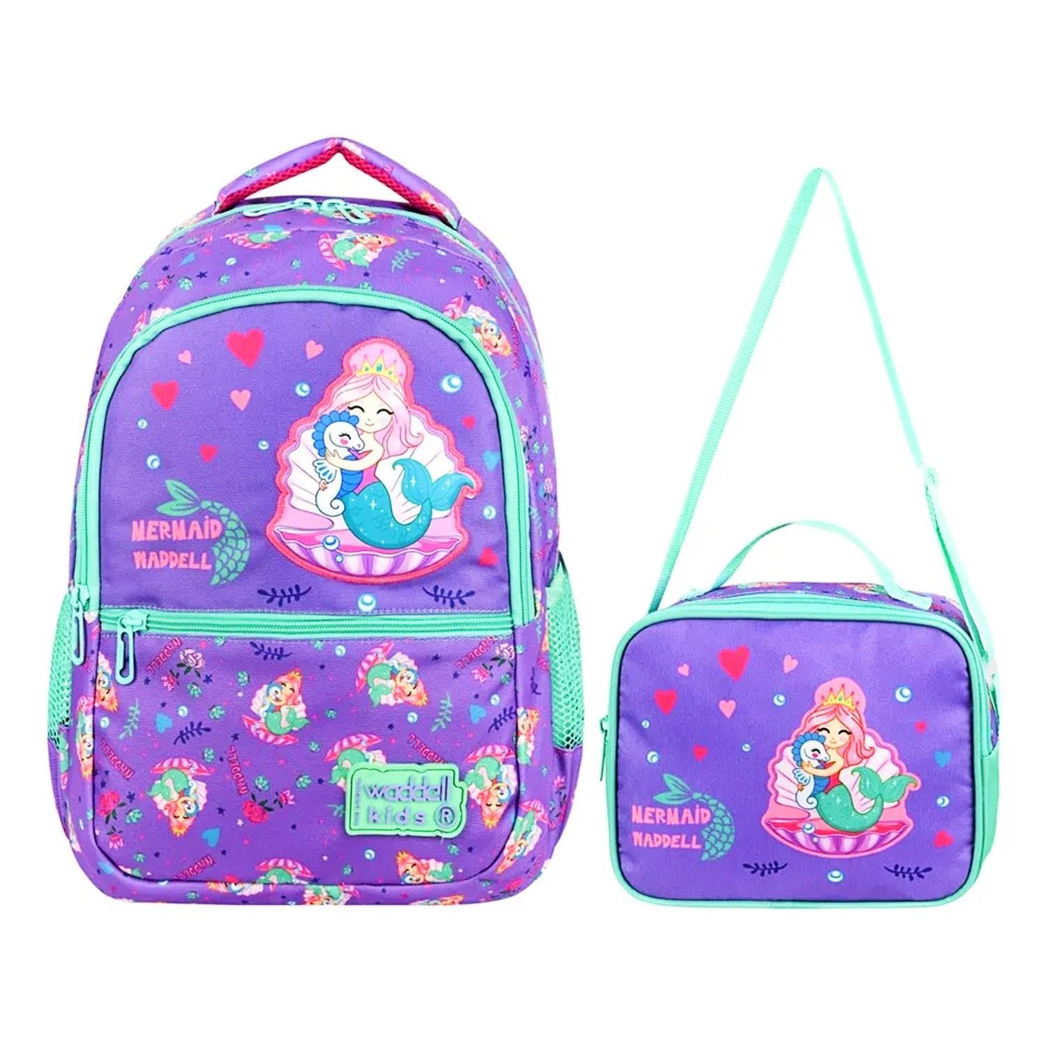 WaddellWaddell 3 Bölmeli İlkokul Çantası ve Beslenme Çantası Deniz Kızı Mor-Yeşil 24204