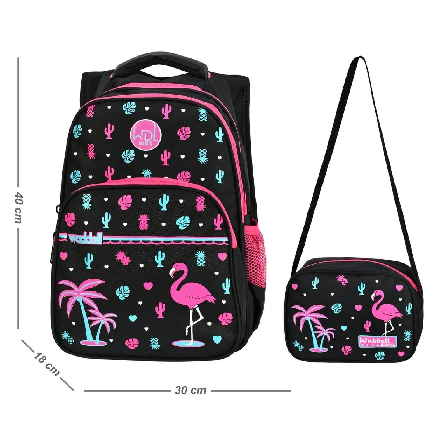 WaddellWaddell 3 Bölmeli İlkokul ve Beslenme Çantası Flamingo Siyah-Pembe 3001 