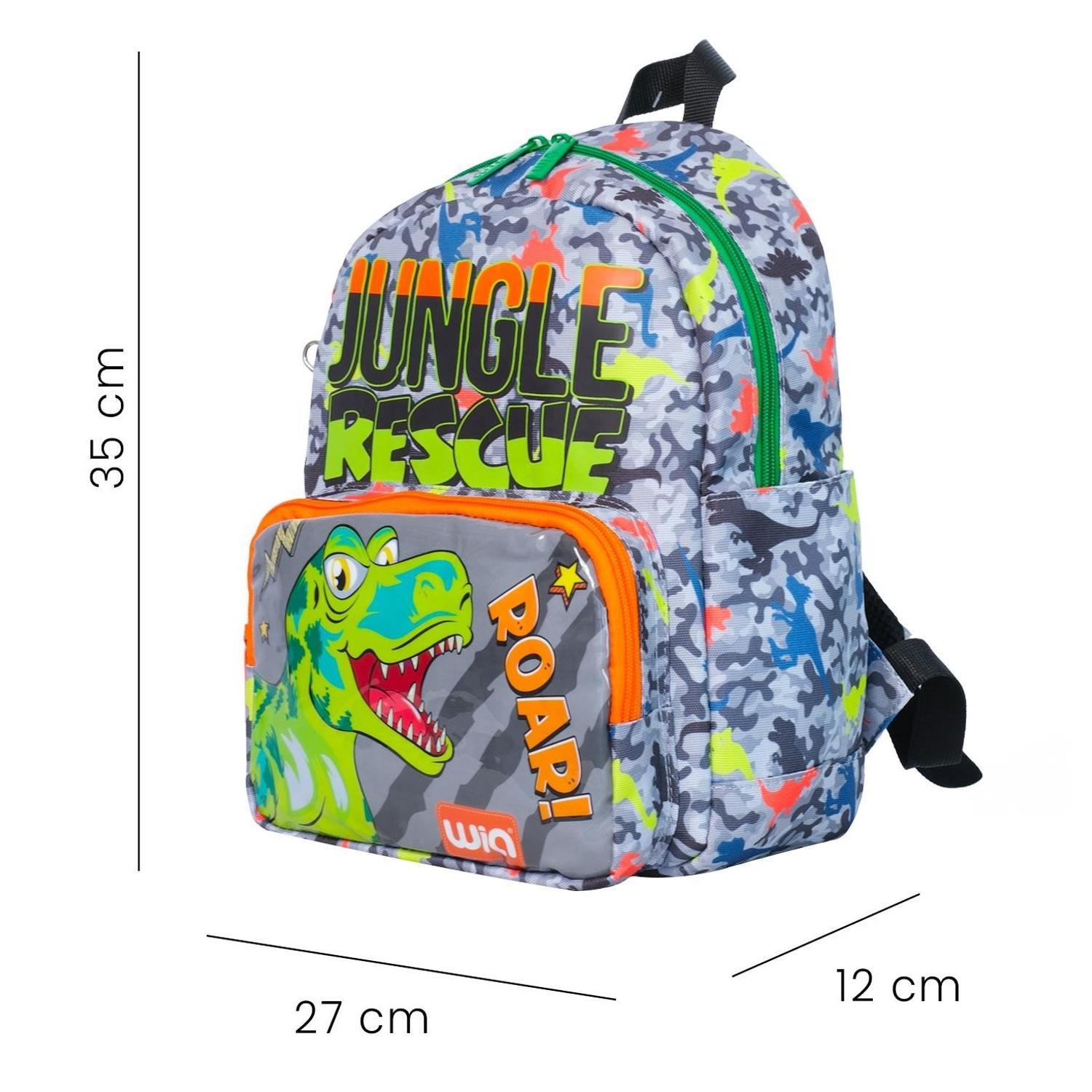 WiaWia 2 Bölmeli Dino Anaokulu Sırt Çantası Gri-Yeşil WG-1042