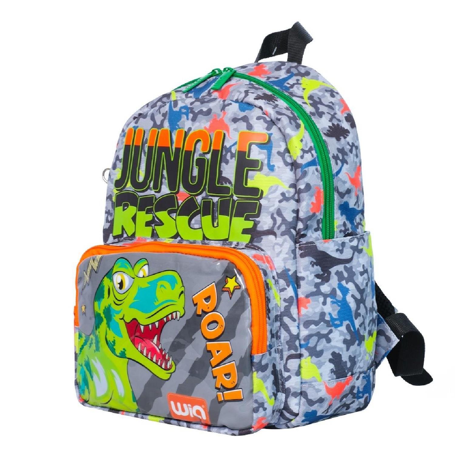 WiaWia 2 Bölmeli Dino Anaokulu Sırt Çantası Gri-Yeşil WG-1042