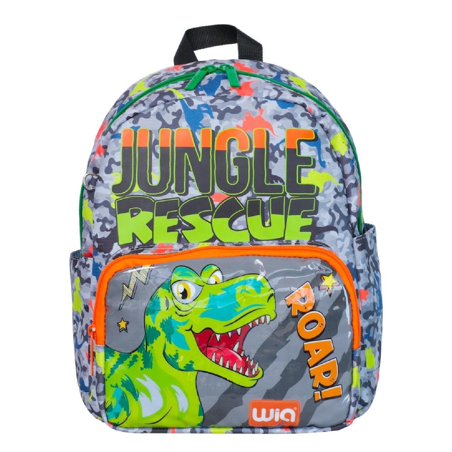 WiaWia 2 Bölmeli Dino Anaokulu Sırt Çantası Gri-Yeşil WG-1042