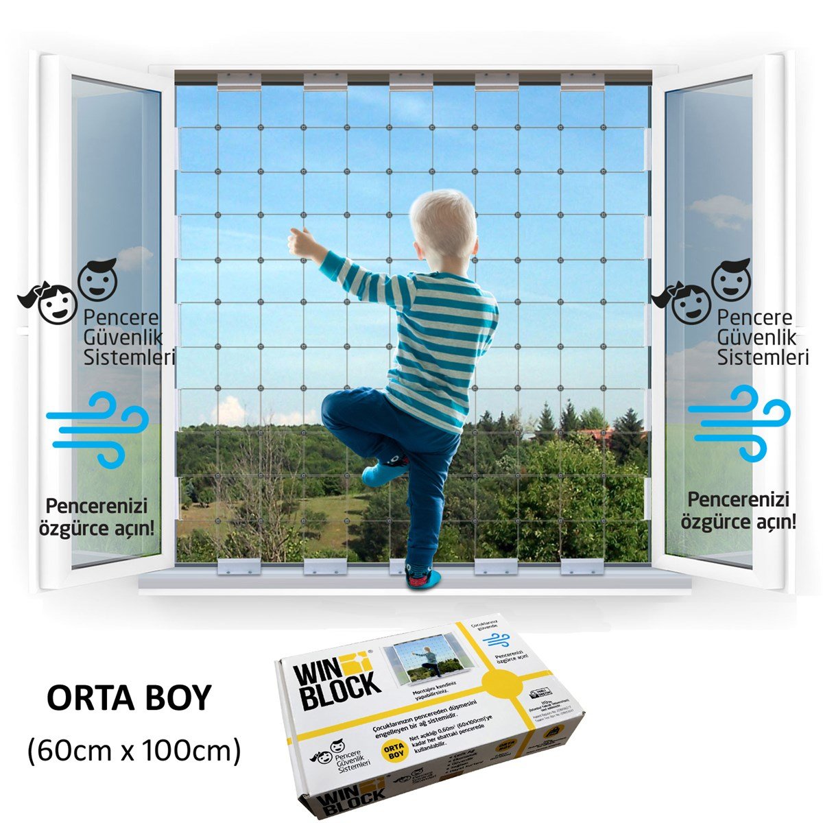 ORTA BOY - WINBLOCK Çocuklar için Pencere Çelik Güvenlik Ağı – Yeni Nesil Pencere Korkuluk Sistemi