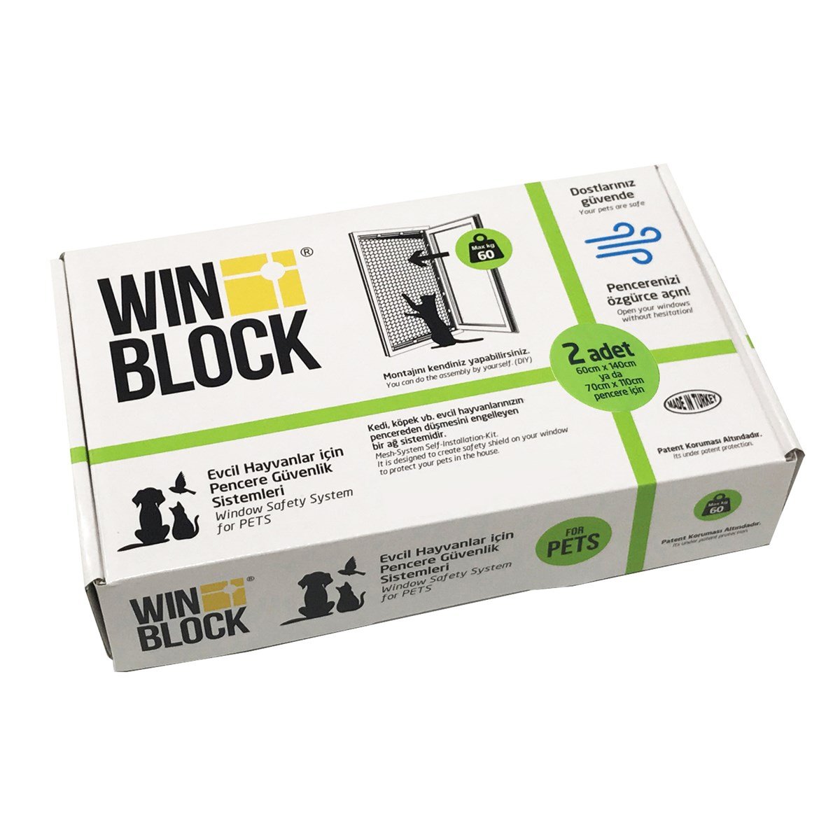 WINBLOCK PETS – Kediler için Pencere Güvenlik Ağı, Kedi Filesi Sistemi – 2 Lİ EKONOMİK KUTU