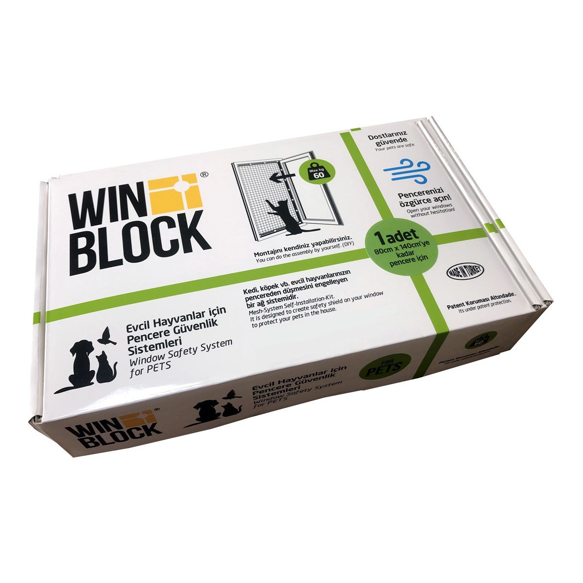 WINBLOCK PETS – Kediler için Pencere Güvenlik Ağı, Kedi Filesi Sistemi – TEK KANAT KUTU
