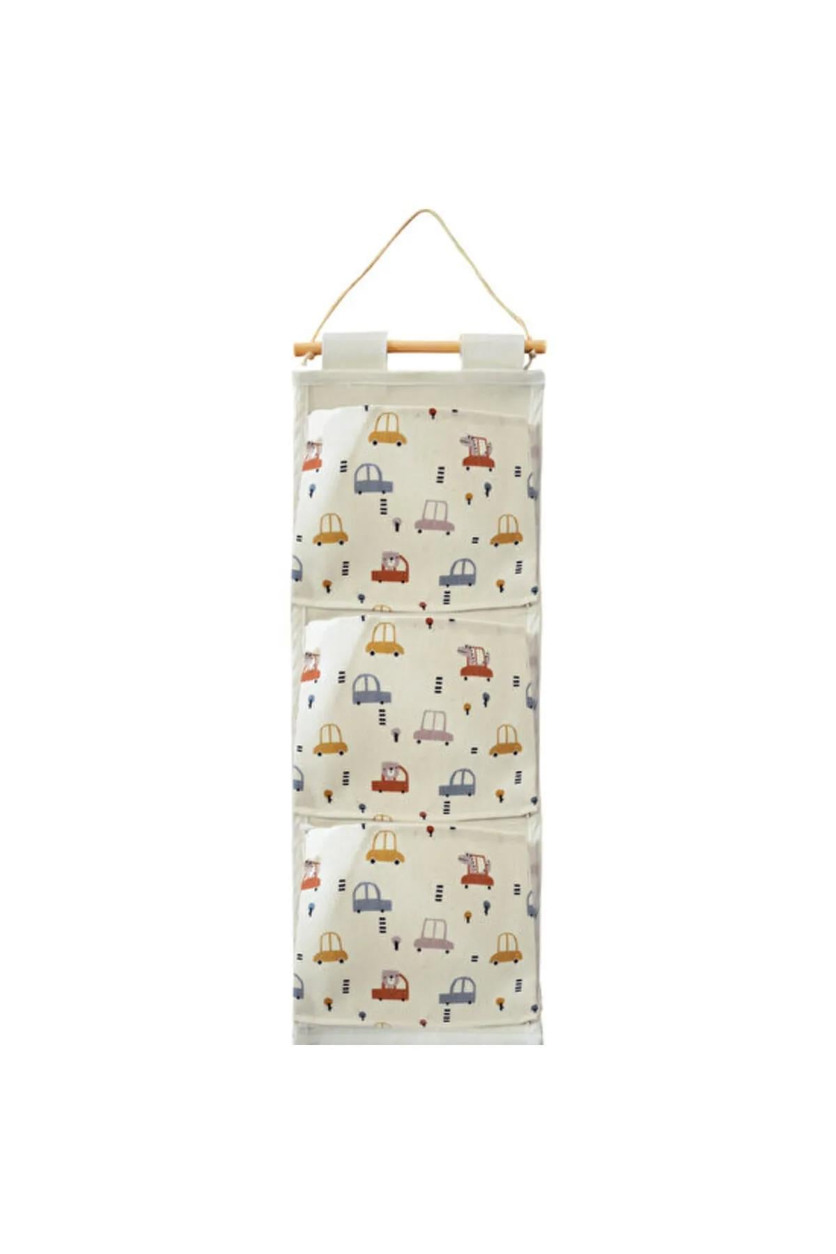 Araba Desenli Askılı Üçlü Organizer 55x20Markaev