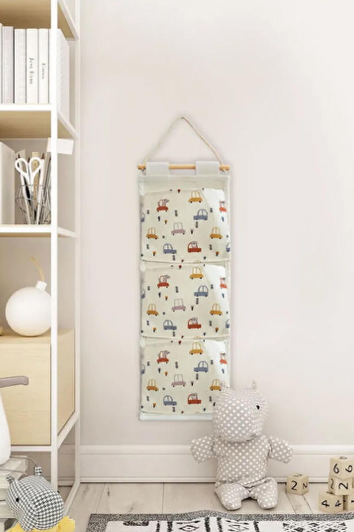 Araba Desenli Askılı Üçlü Organizer 55x20Markaev