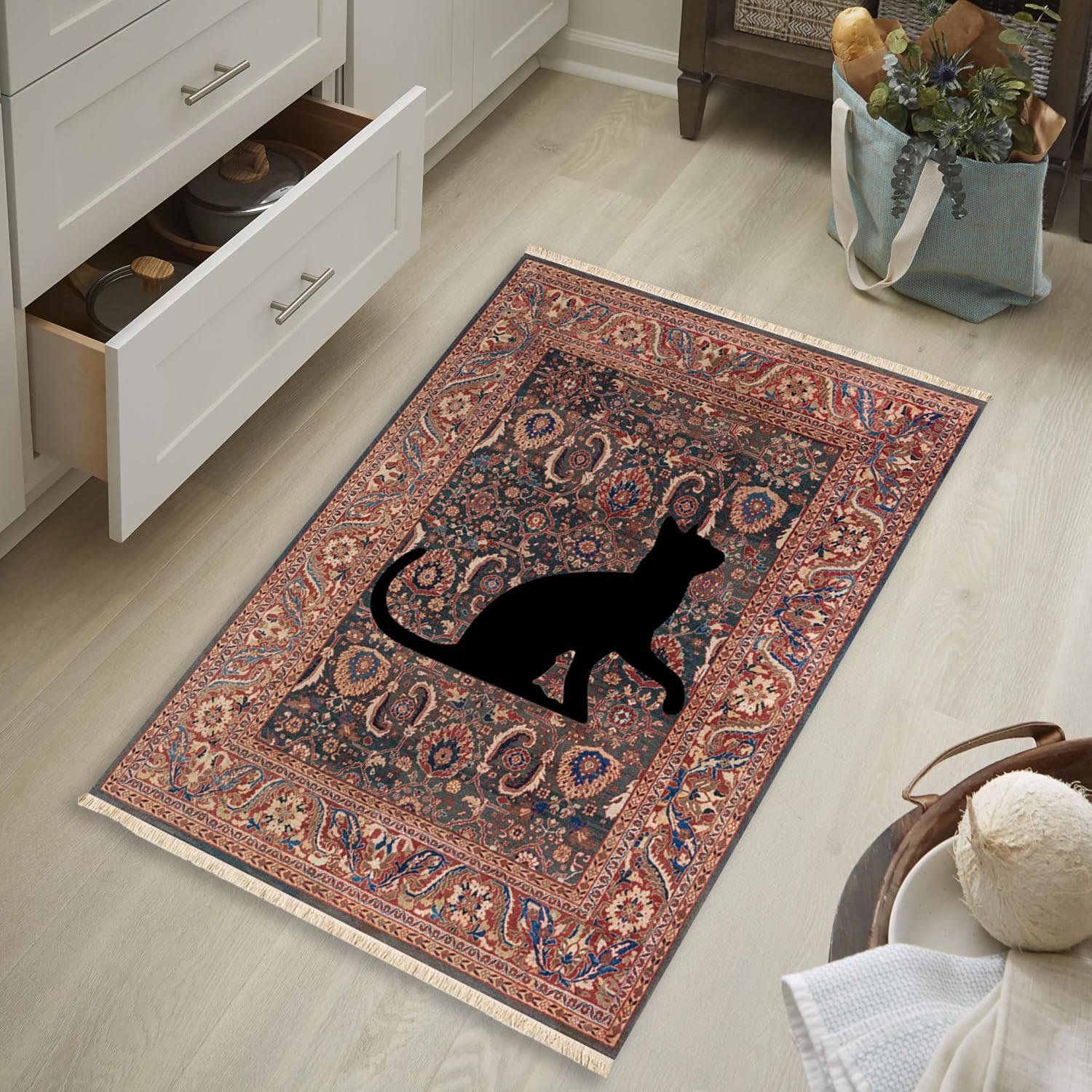 Black Cat Baskılı Dokuma Taban Halı 215 YNGMarkaev
