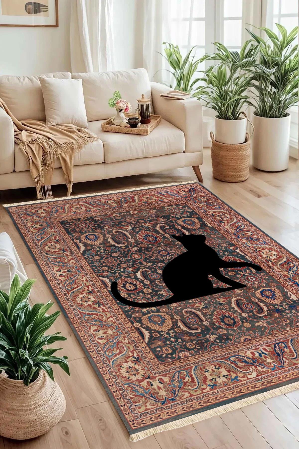 Black Cat Baskılı Dokuma Taban Halı 215 YNGMarkaev