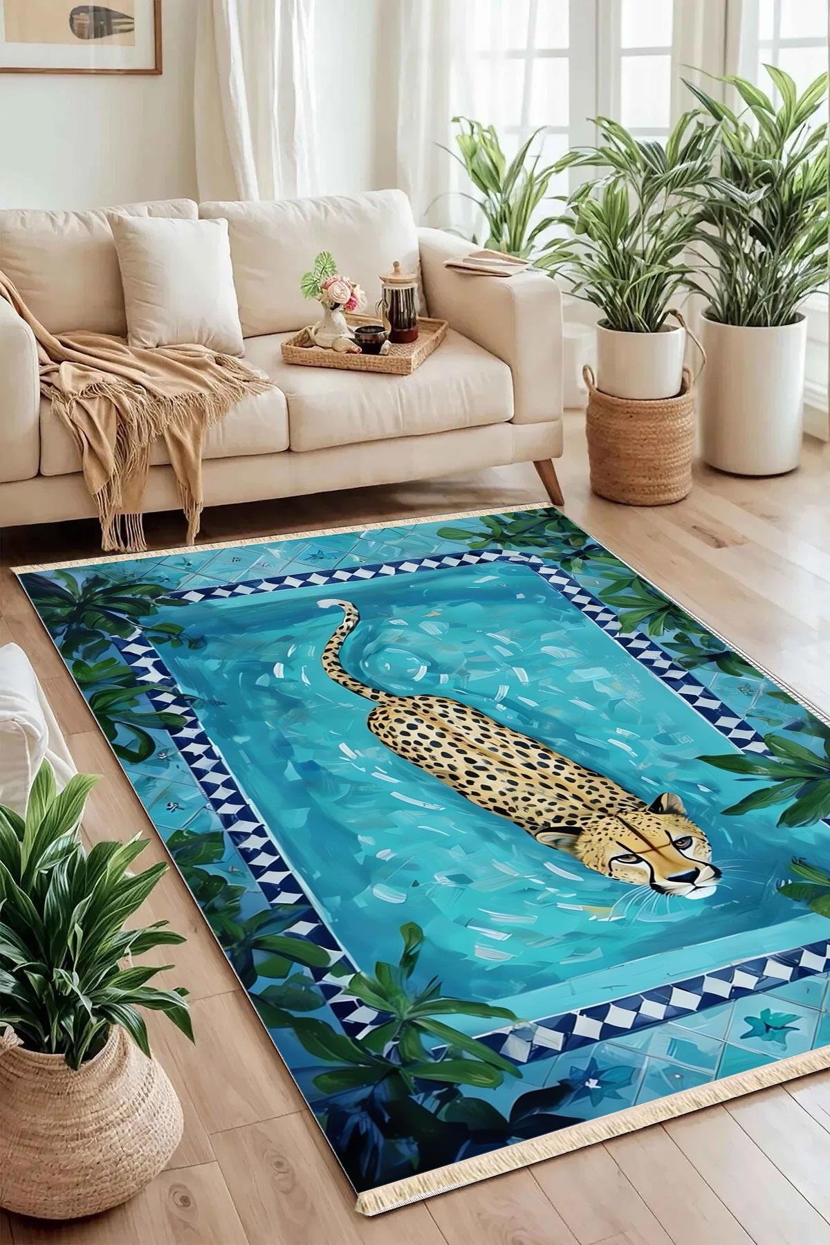 Cheetah Baskılı Dokuma Taban Halı 221 YNGMarkaev