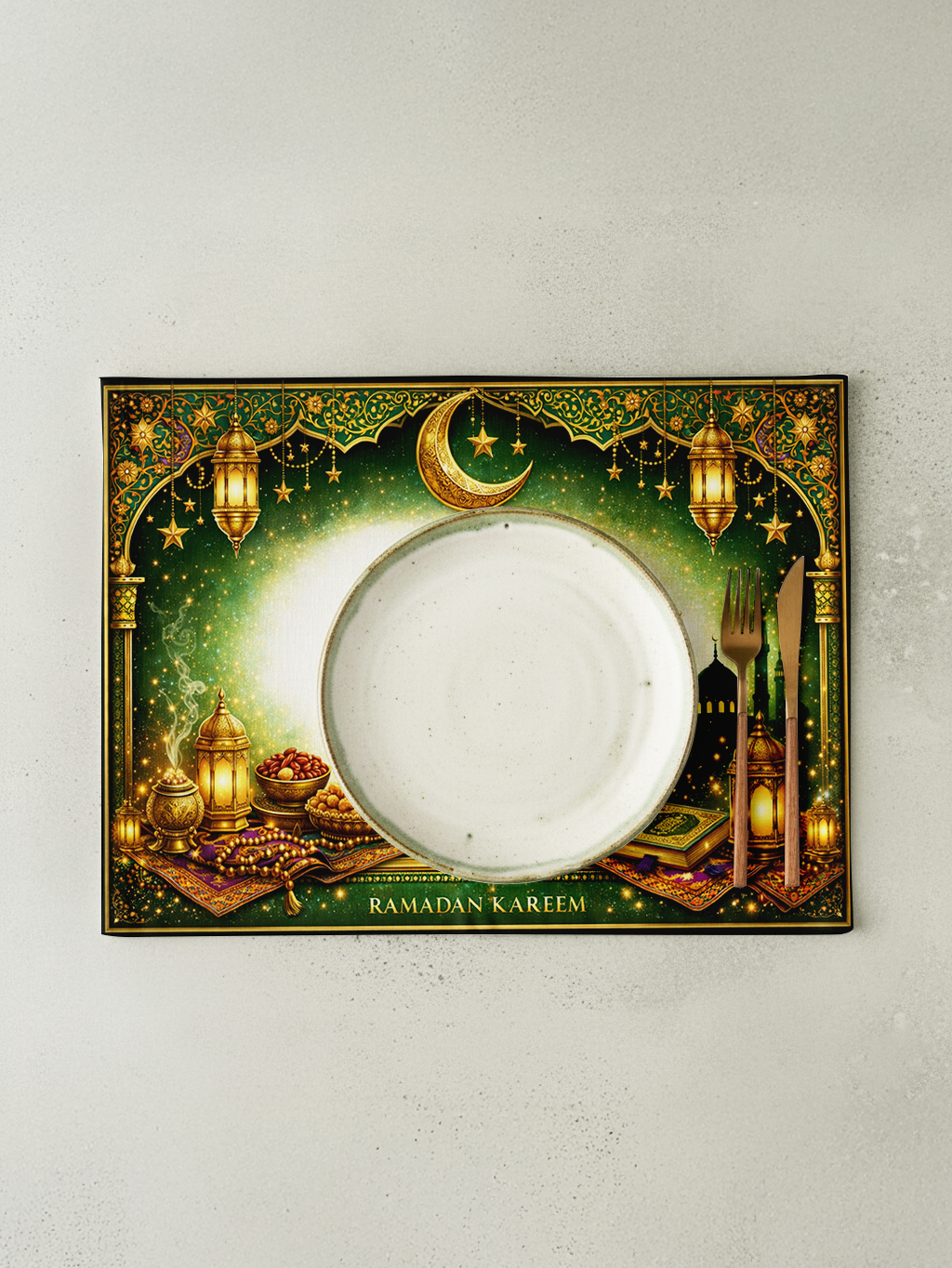 Green Ramadan Kareem Pamuklu 4'lü Amerikan Servis TakımıMarkaev