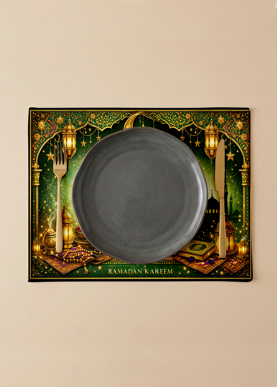 Green Ramadan Kareem Pamuklu 4'lü Amerikan Servis TakımıMarkaev