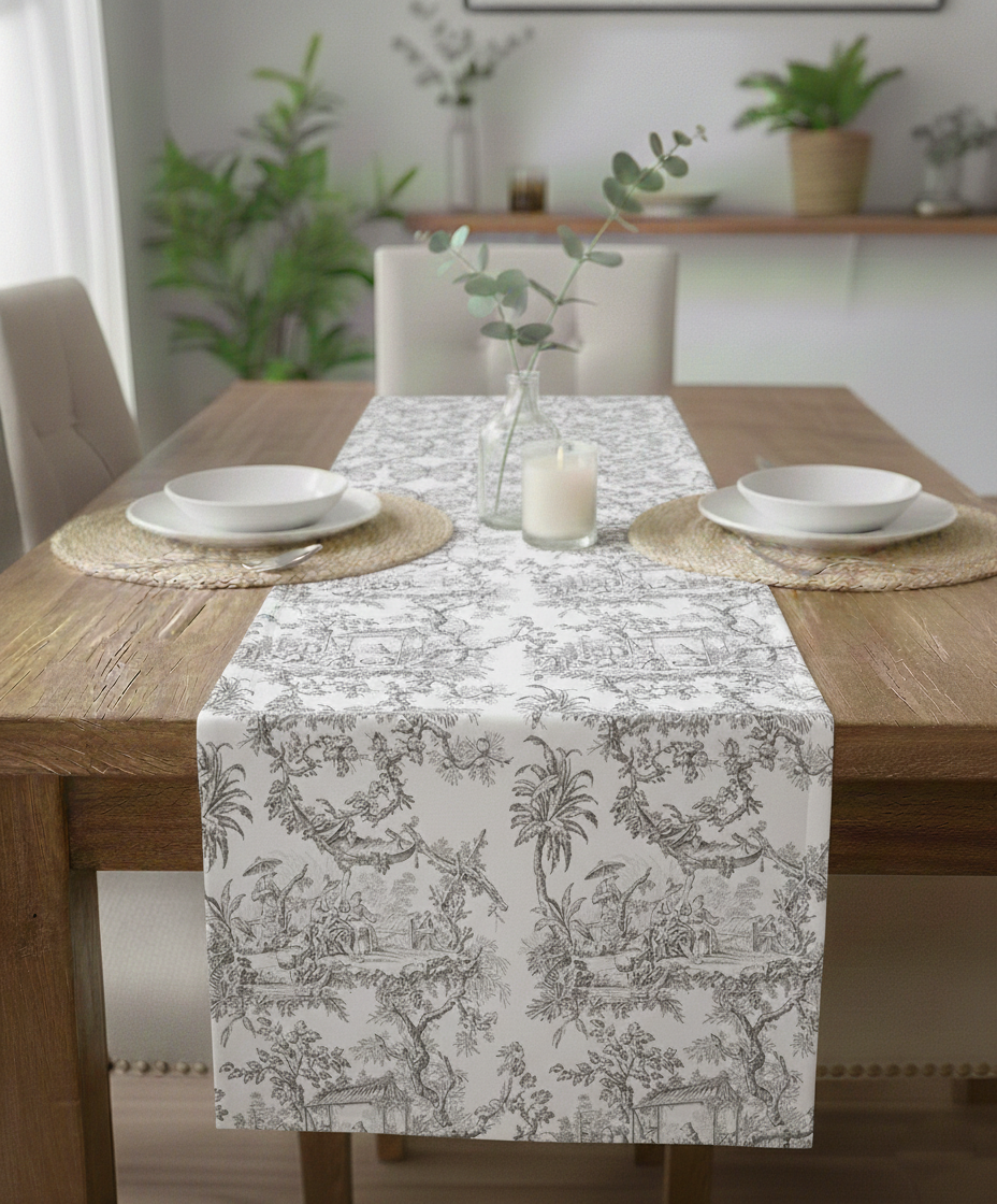 Gri Zarafet Pamuklu Masa Runner 0081– 50x150 cmMarkaev