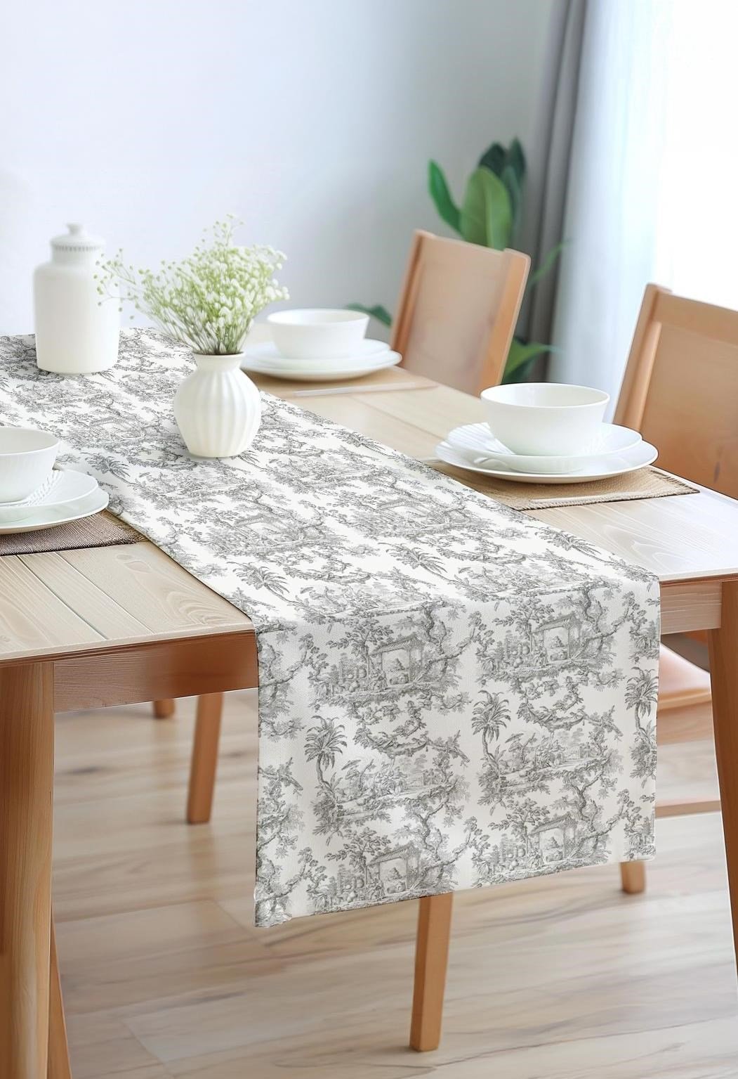 Gri Zarafet Pamuklu Masa Runner 0081– 50x150 cmMarkaev