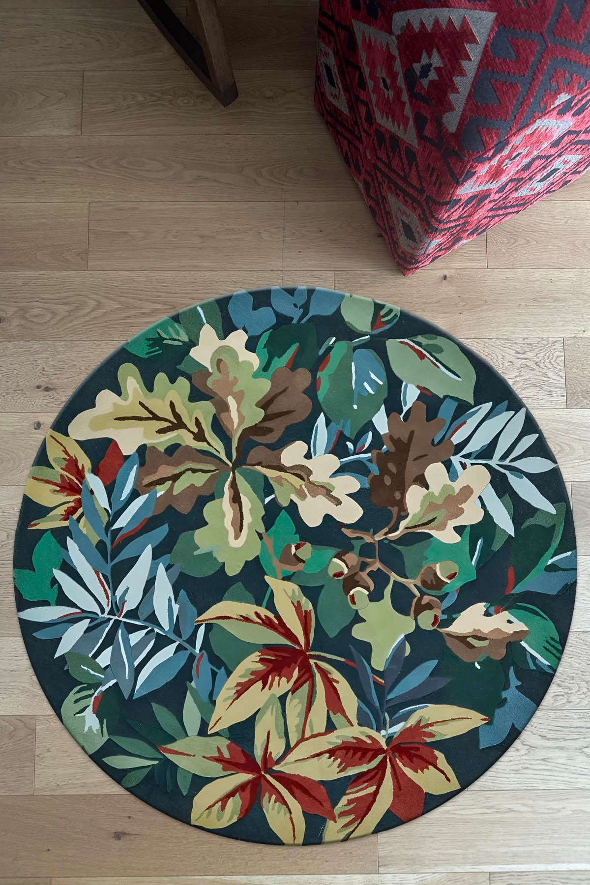 Leaf Baskılı Yuvarlak Dokuma Taban Halı 128 YNGMarkaev
