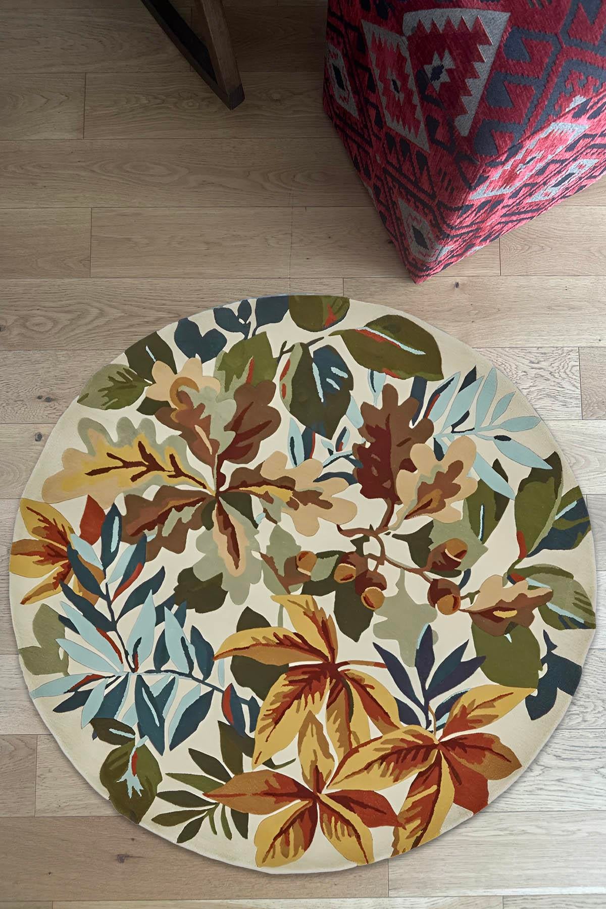Leaf1 Baskılı Yuvarlak Dokuma Taban Halı 148 YNGMarkaev