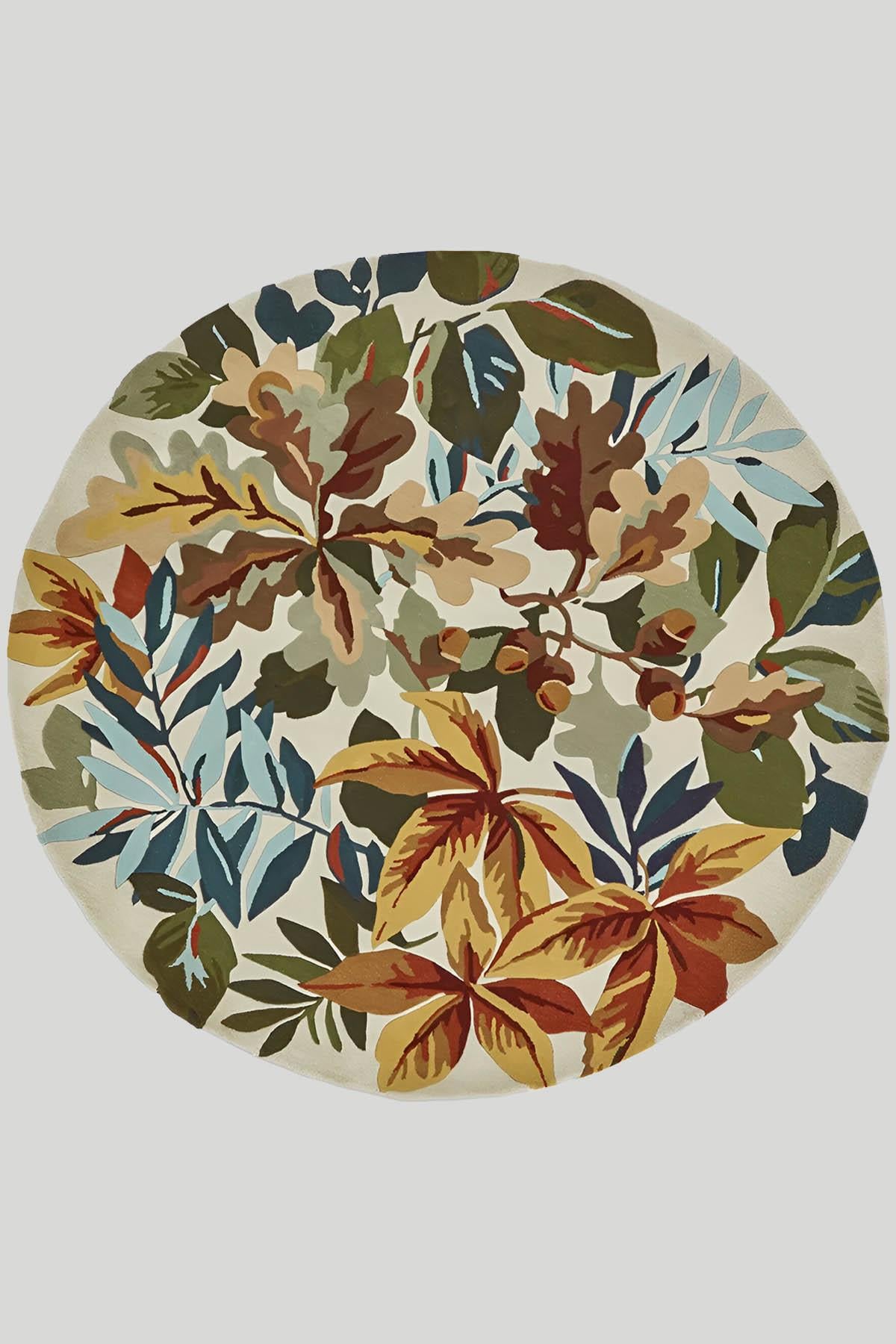Leaf1 Baskılı Yuvarlak Dokuma Taban Halı 148 YNGMarkaev