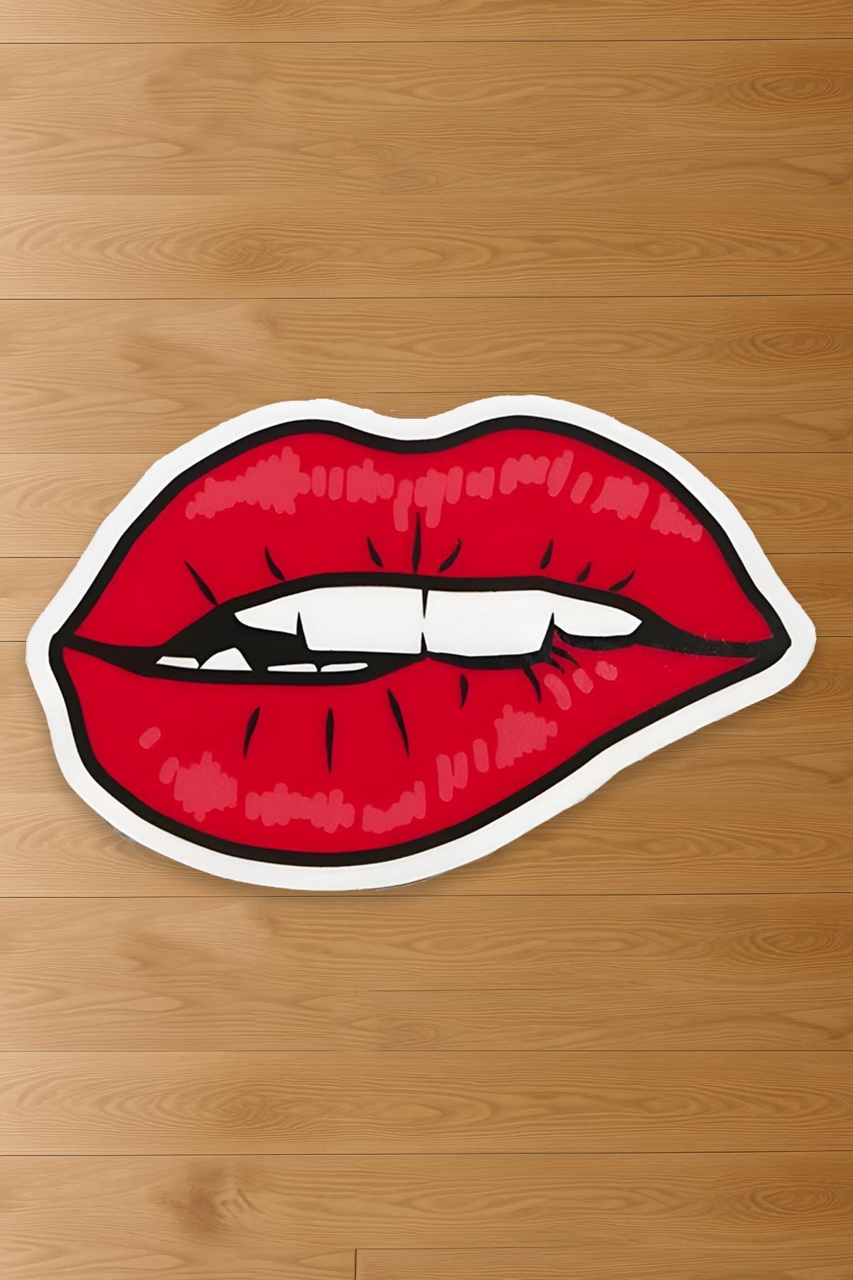 Lips Baskılı Yuvarlak Dokuma Taban Halı 177 YNGMarkaev