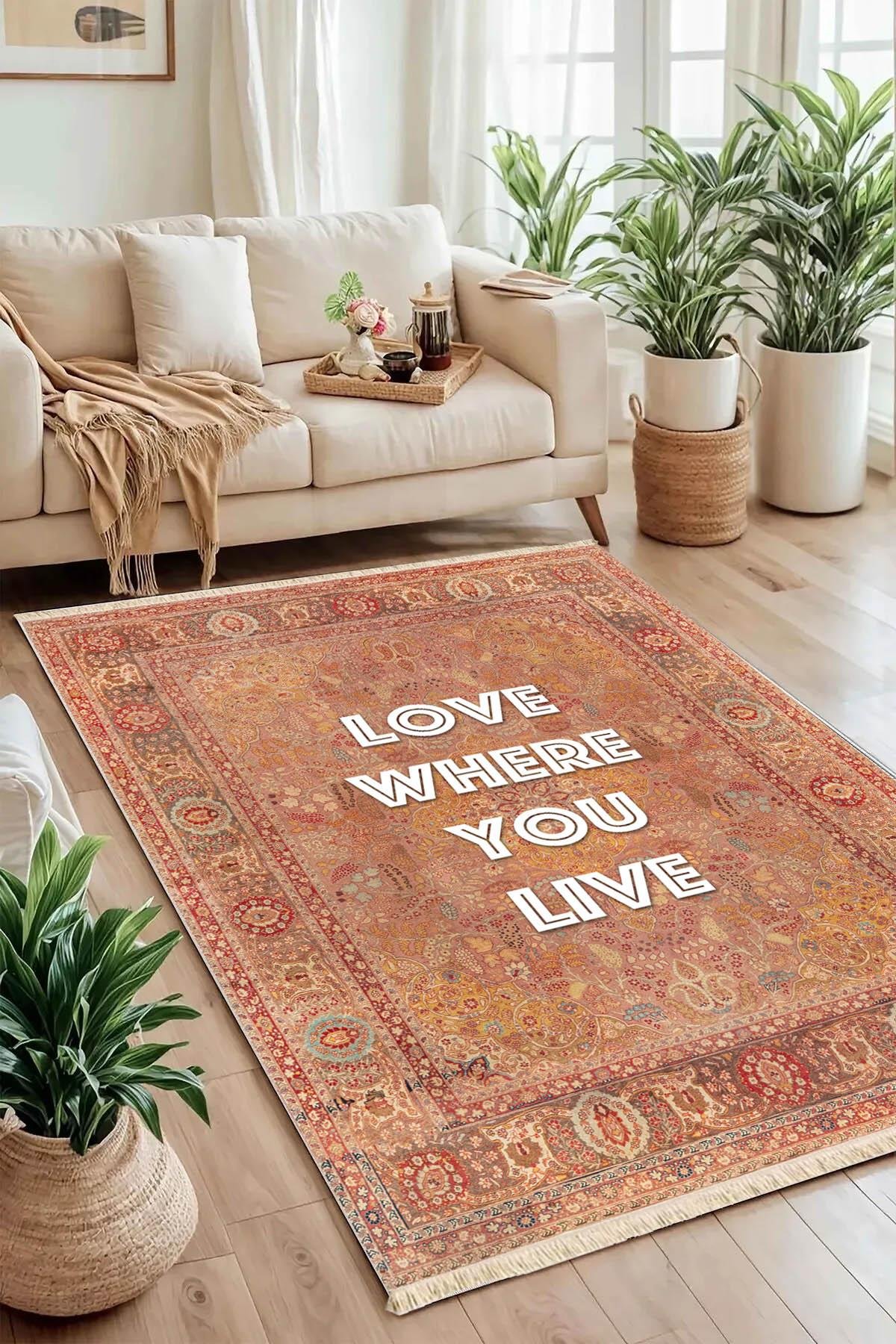 Love1 Baskılı Dokuma Taban Halı 158 YNGMarkaev
