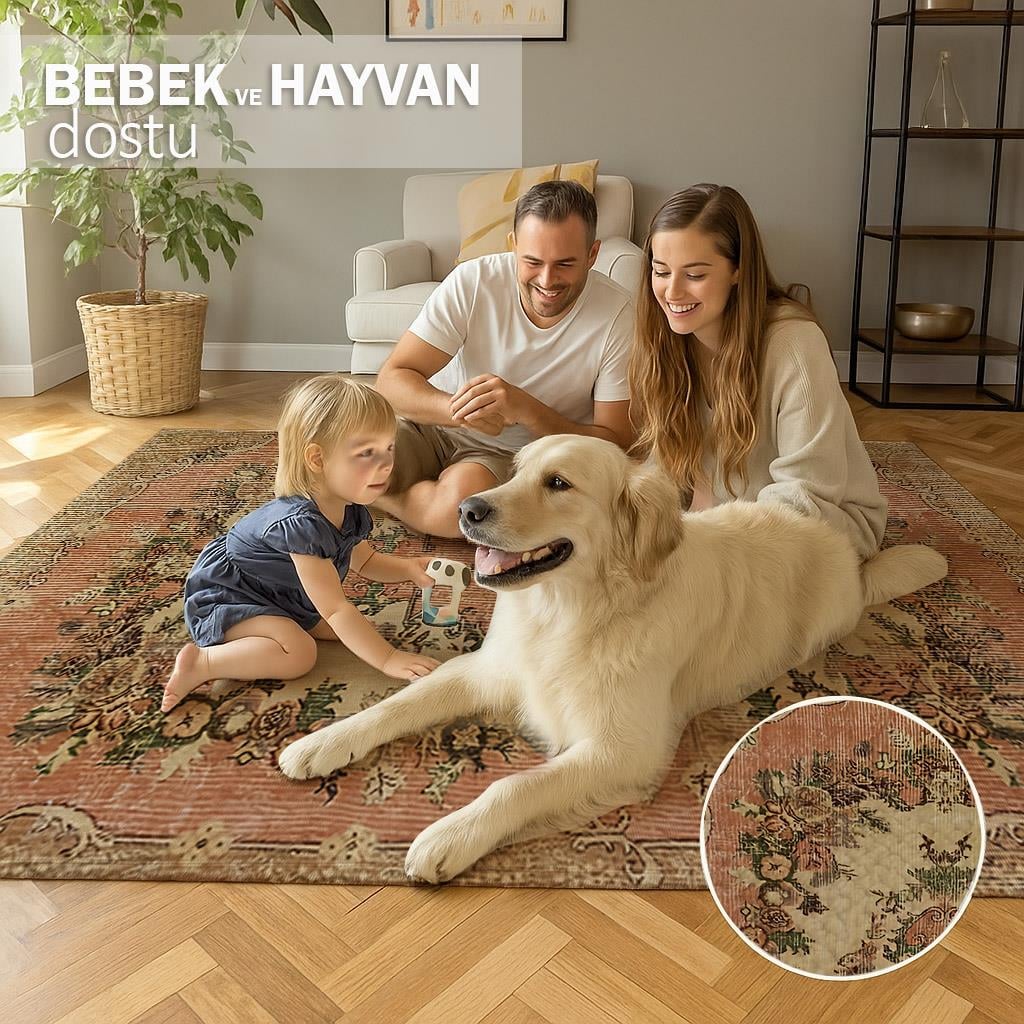 Şeftali Çiçeği Vintage Dokuma Taban Halı 382 YNGMarkaev