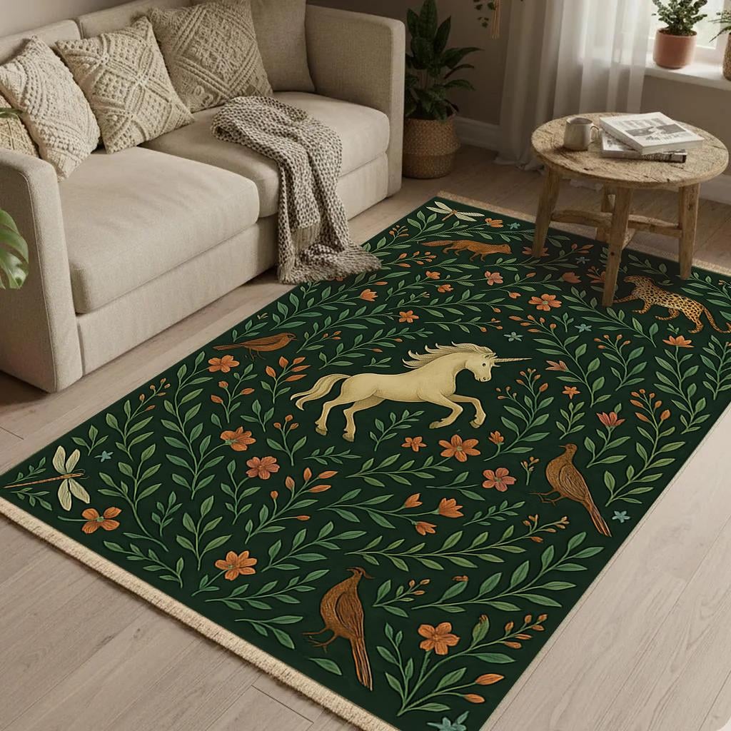 Unicorn Orman Dansı Baskılı Dokuma Taban Halı 302 YNGMarkaev