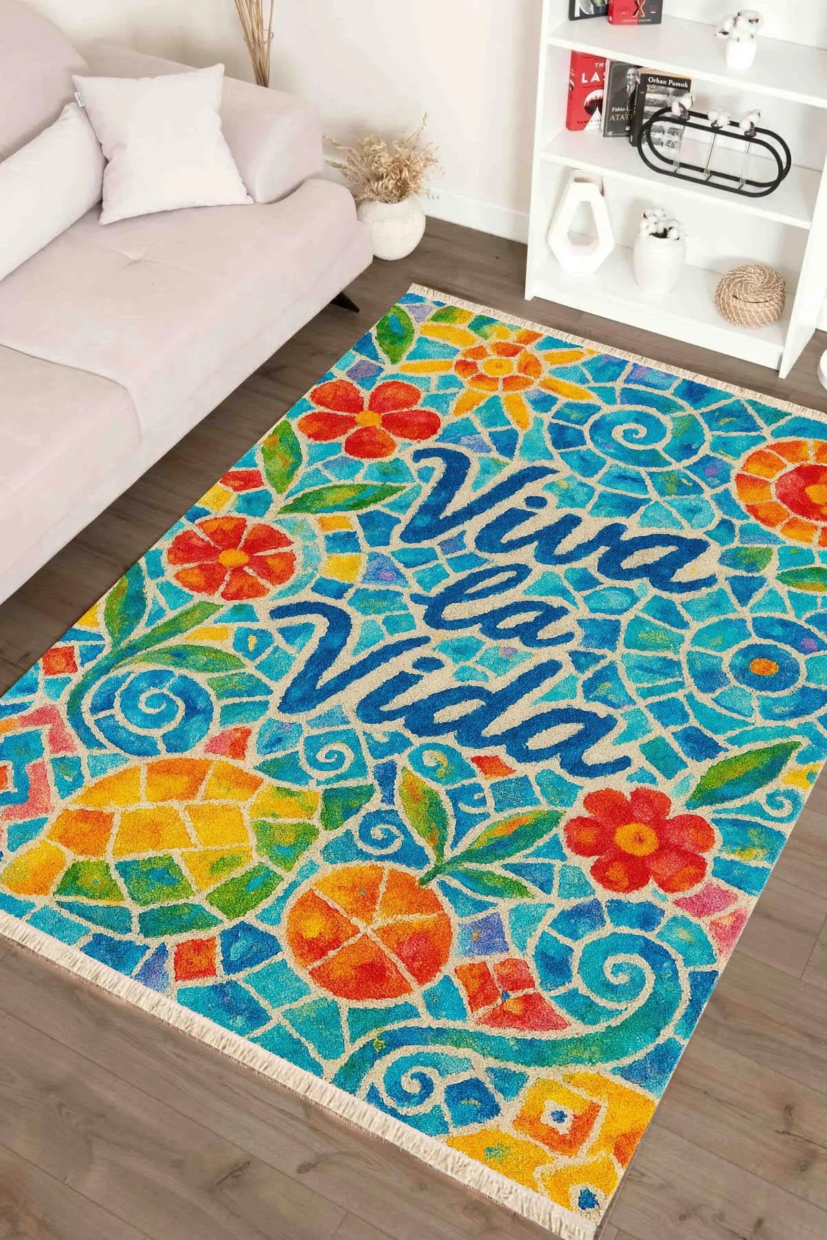 Viva La Vida Baskılı Dokuma Taban Halı 256 YNGMarkaev