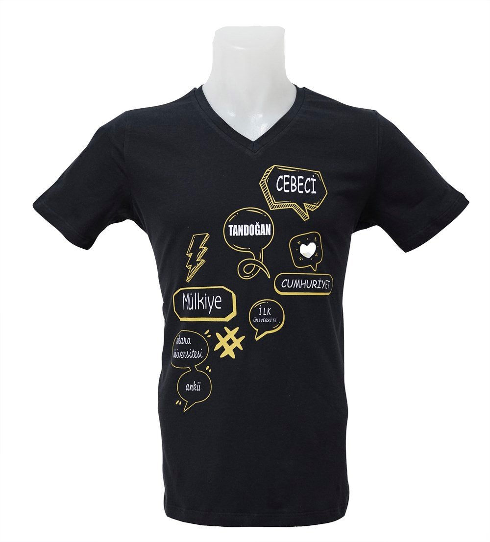 TSHIRT V YAKA PENYE ÖN YAZI BASKILI 