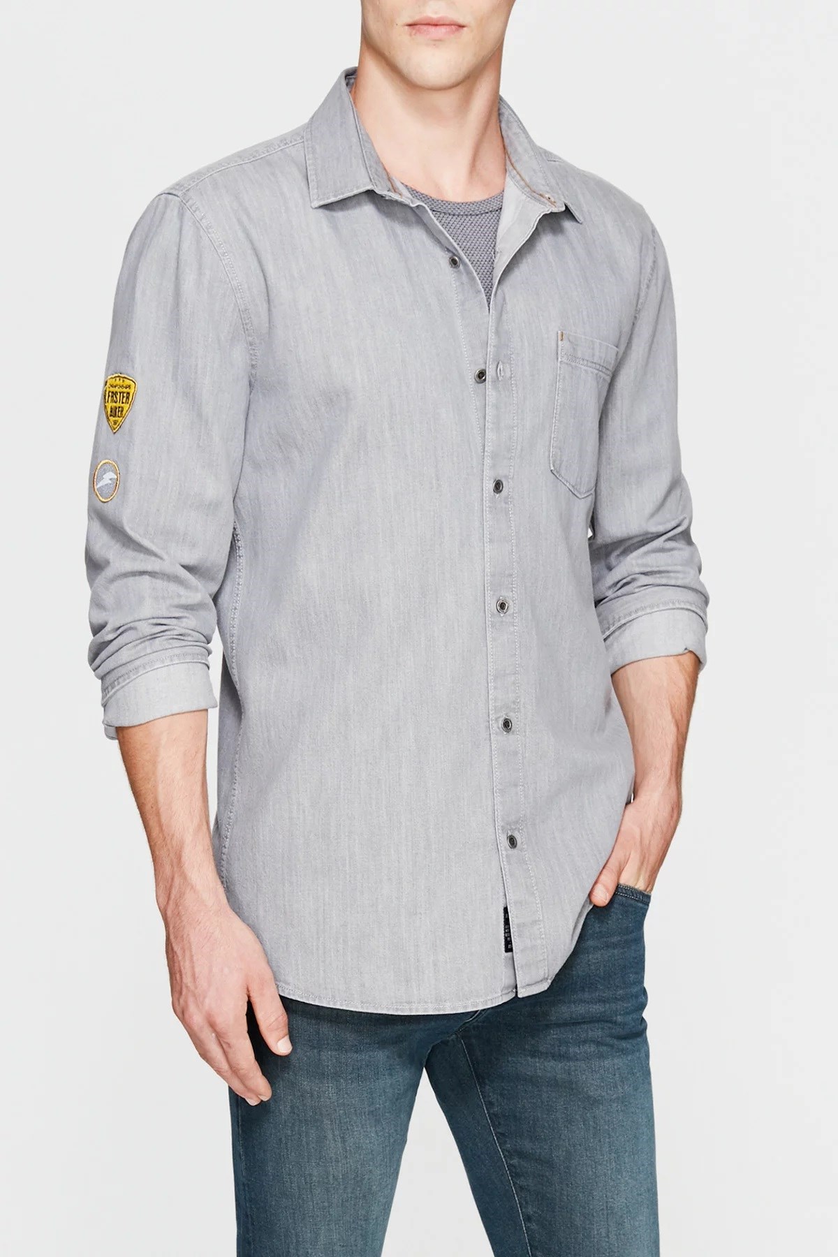 020989-25790MAVİ TEK CEPLİ GÖMLEK gri denim