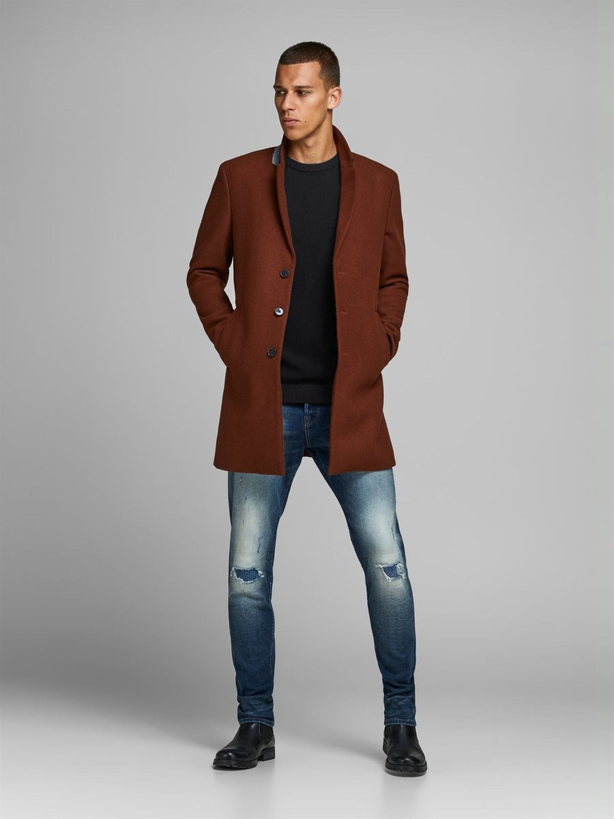 12137171NEBIMV3NEBIMV3|12137171|BlackJACK & JONES JJESTRUCTURE KNIT CREW NECK NOOS ERKEK KAZAK-Black Denim
