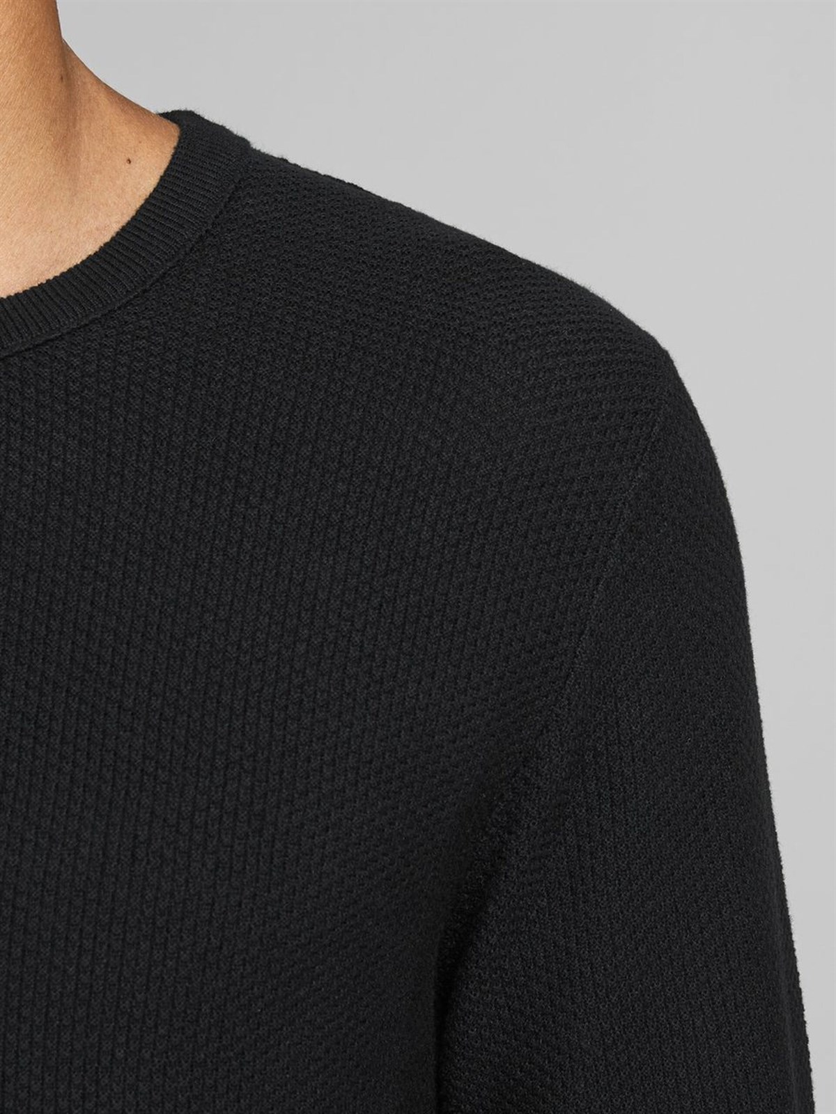 12137171NEBIMV3NEBIMV3|12137171|BlackJACK & JONES JJESTRUCTURE KNIT CREW NECK NOOS ERKEK KAZAK-Black Denim