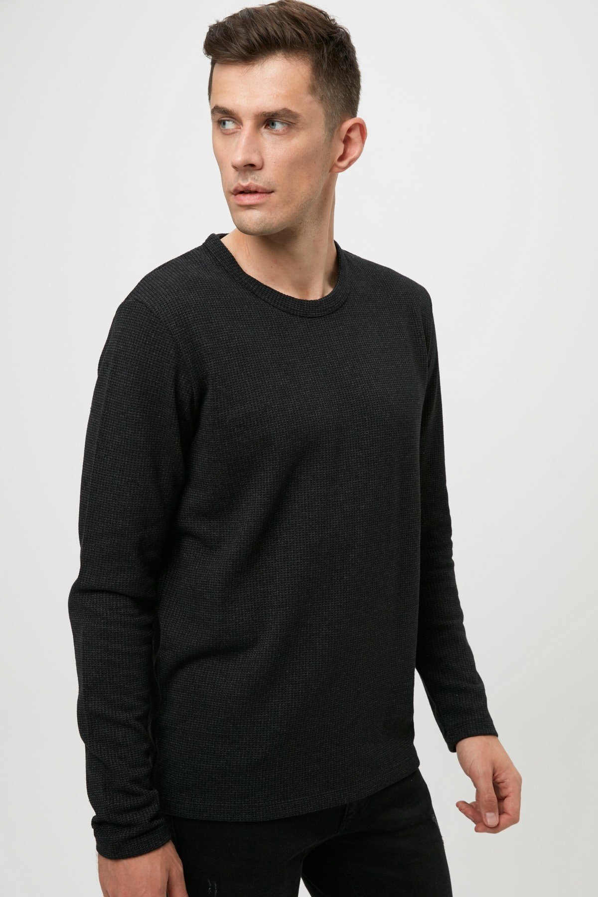 12160971NEBIMV3NEBIMV3|12160971|BlackJACK&JONES JCOUNIVERSE KNIT CREW NECK ERKEK KAZAK - 12160971-BLACK