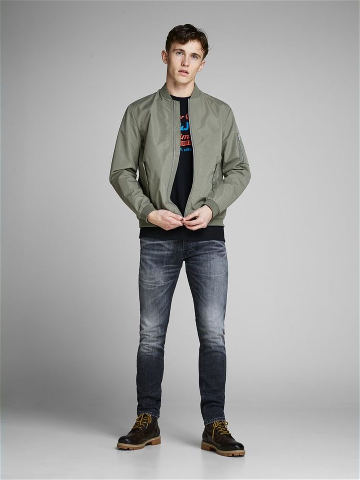 12147376NEBIMV3NEBIMV3|12147376|DustyJACK & JONES JJEDESERT BOMBER NOOS ERKEK MONT-Dusty Olive