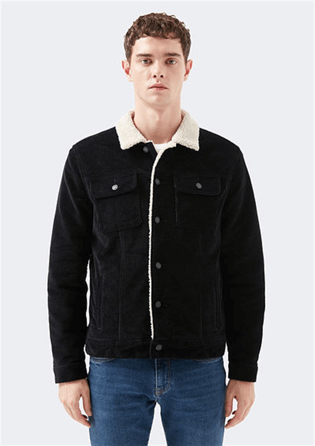 010125-29682Mavi Erkek Corduroy Erkek Mont Siyah