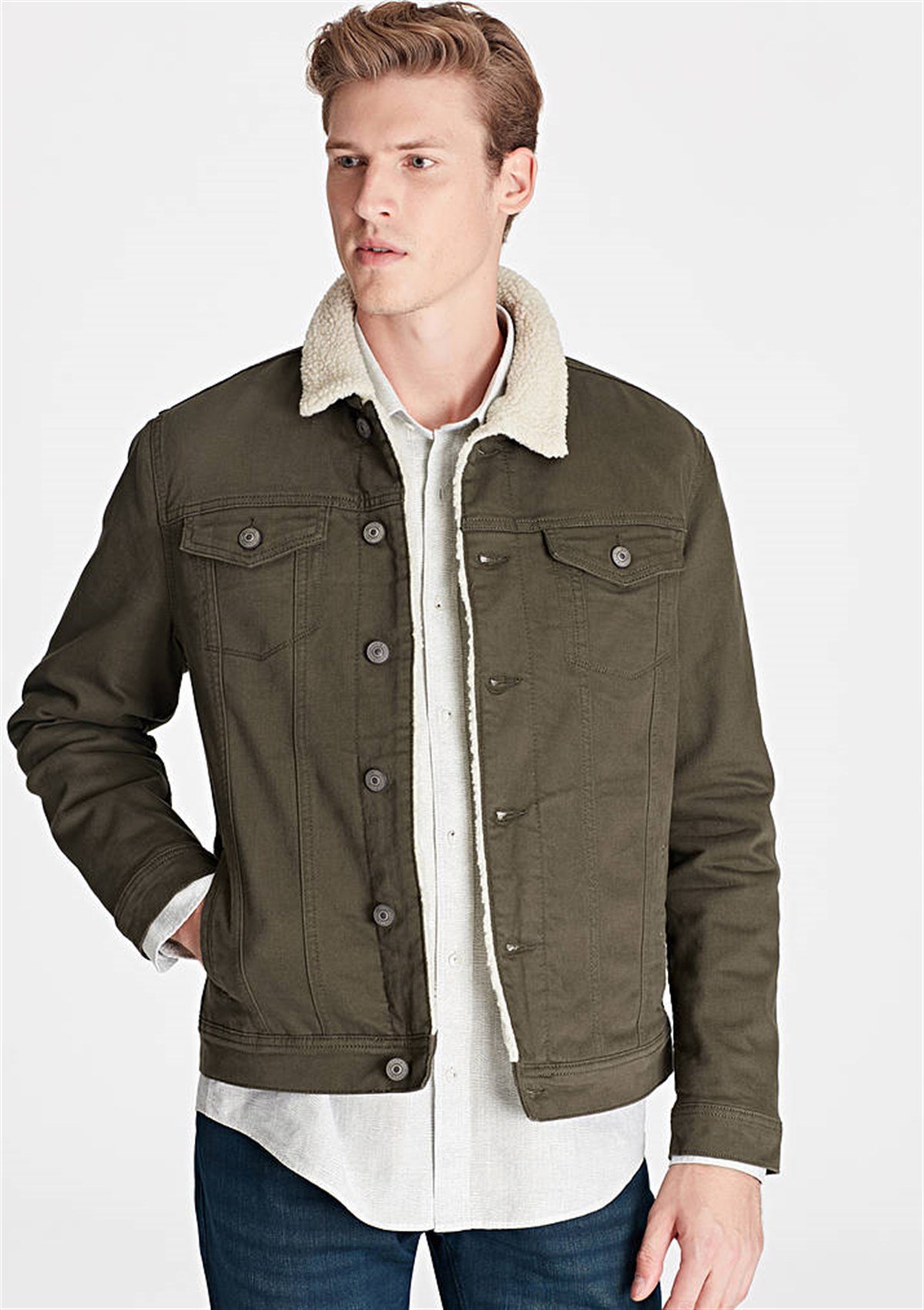 0115229681MAVİ FRANK Black Olive Sherpa Comfort