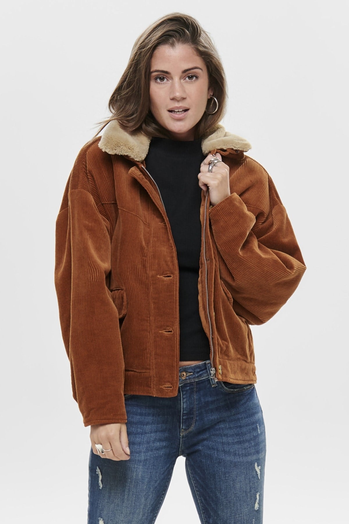 15184483NEBIMV3NEBIMV3|15184483|GingerONLY ONLBITTEN CORD BUTTON FUR JACKET KADIN MONT-Ginger Bread