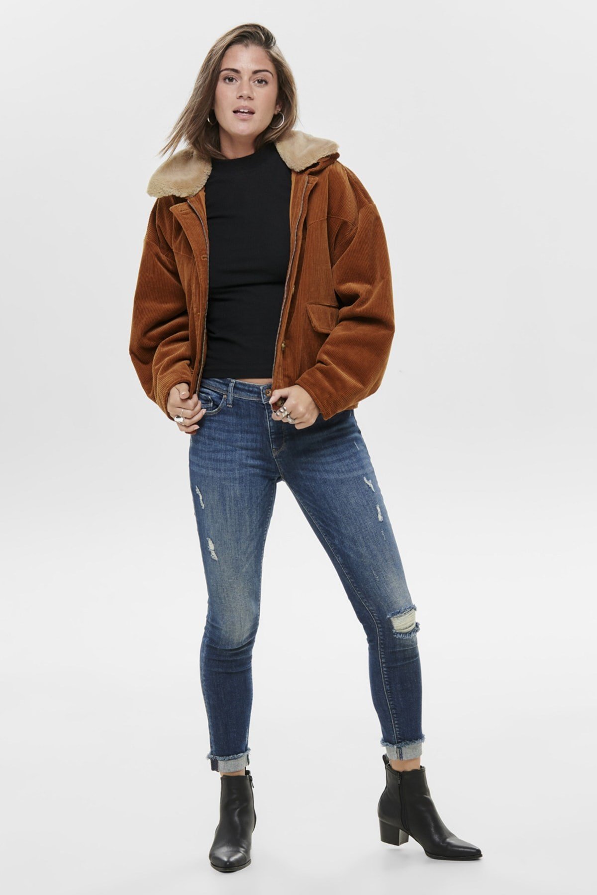 15184483NEBIMV3NEBIMV3|15184483|GingerONLY ONLBITTEN CORD BUTTON FUR JACKET KADIN MONT-Ginger Bread