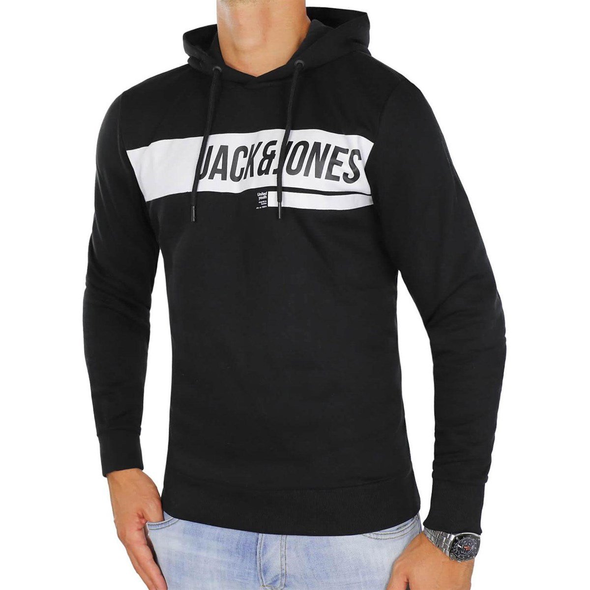 12150269NEBIMV3NEBIMV3|12150269|BlackJACK & JONES JCOARMANDO SWEAT HOOD LS ERKEK SWEATSHIRT-Black