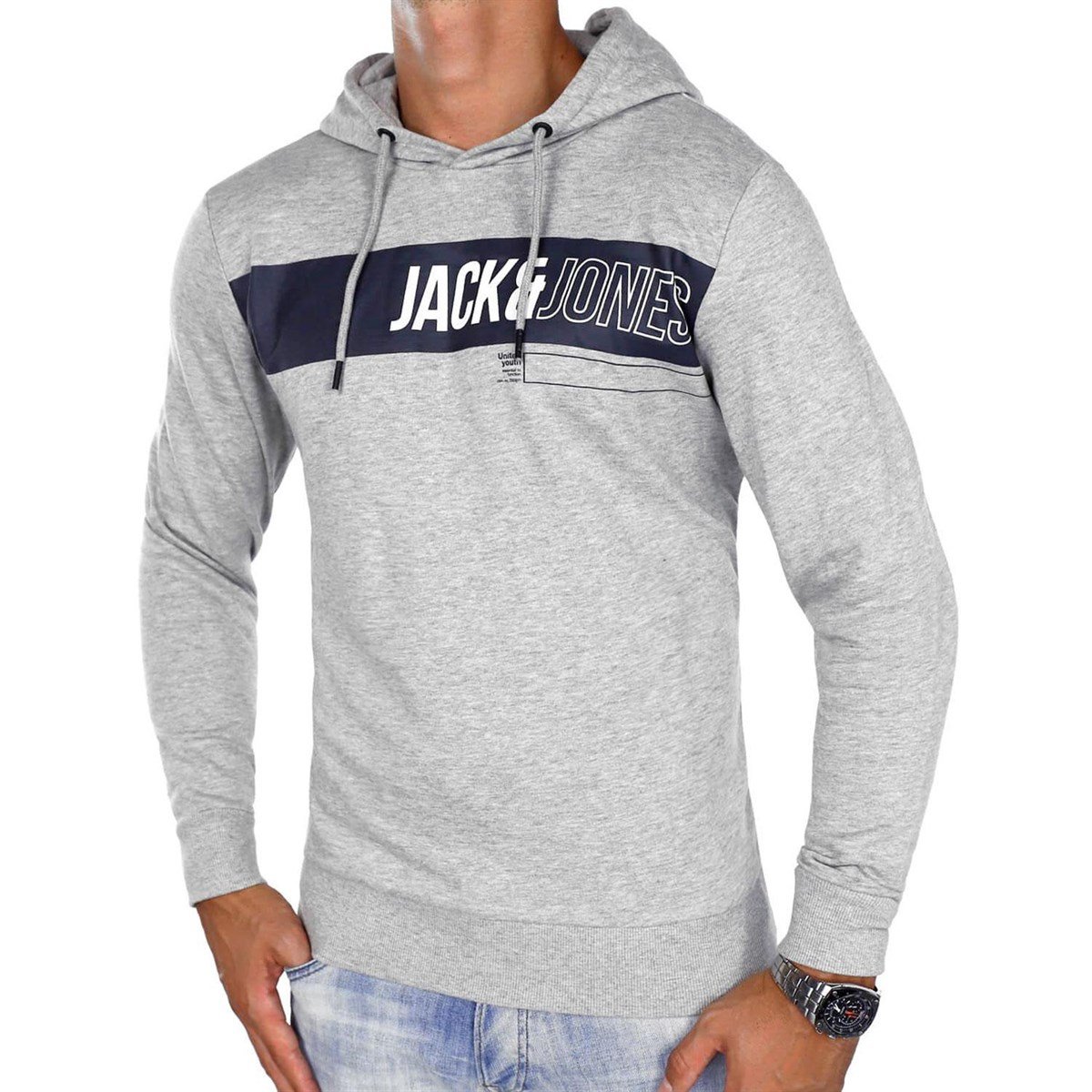 12150269NEBIMV3NEBIMV3|12150269|LightJACK & JONES JCOARMANDO SWEAT HOOD LS ERKEK SWEATSHIRT-Light Grey Melange