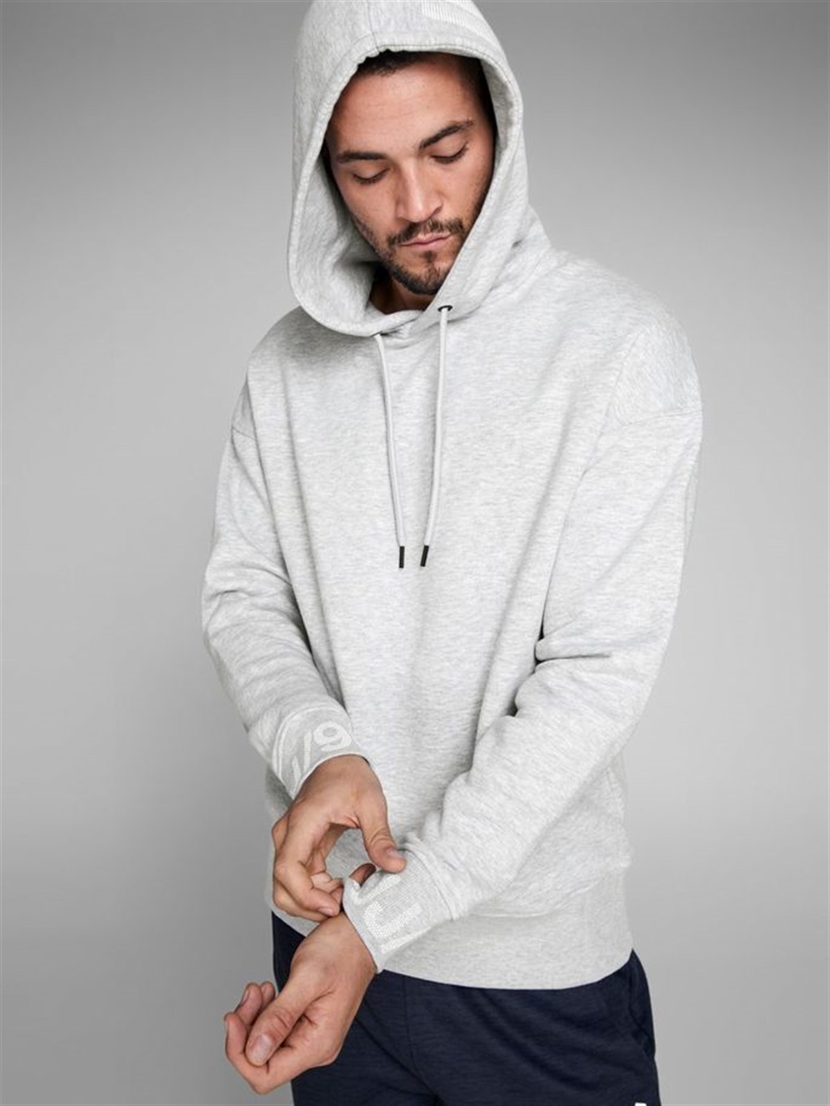 12145349NEBIMV3NEBIMV3|12145349|LightJACK & JONES JCOHALFTONE SWEAT HOOD ERKEK SWEATSHIRT-Light Grey Melange
