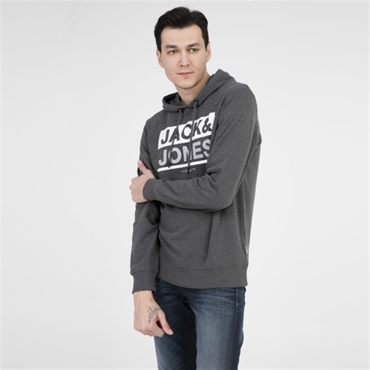 12148875NEBIMV3NEBIMV3|12148875|LightJACK & JONES JCOMONEY SWEAT HOOD WHS ERKEK SWEATSHIRT-Light Grey Melange