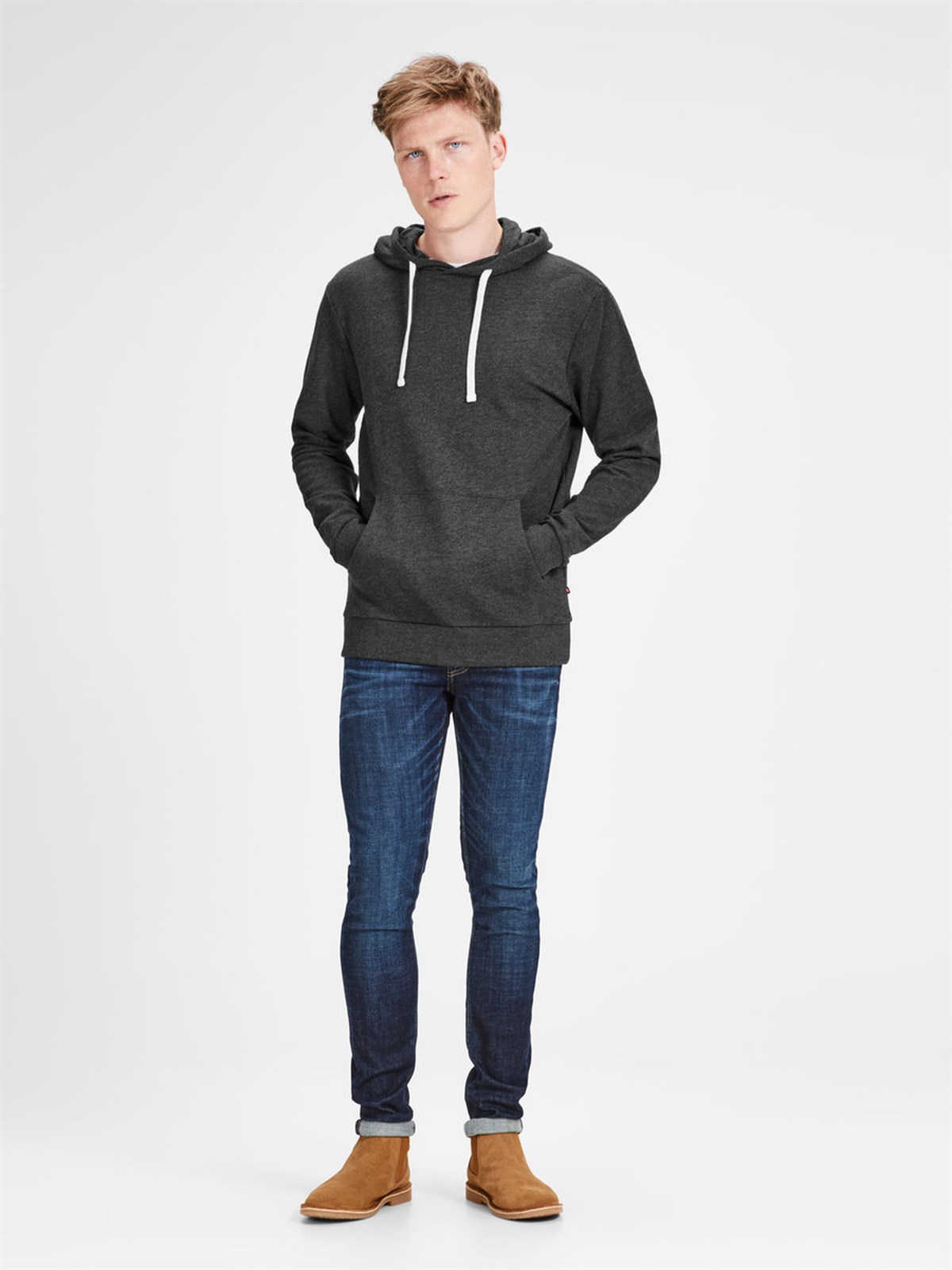 12136885NEBIMV3NEBIMV3|12136885|DarkJACK & JONES JJEHOLMEN SWEAT HOOD NOOS ERKEK SWEATSHIRT-Dark Grey Melange