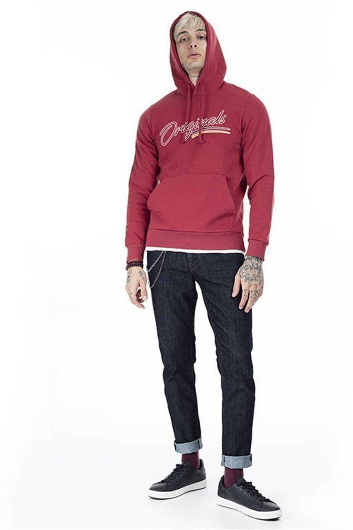 12158105NEBIMV3NEBIMV3|12158105|BrickJACK&JONES JORFRANCO SWEAT HOOD ERKEK SWEATSHIRT-Brick Red