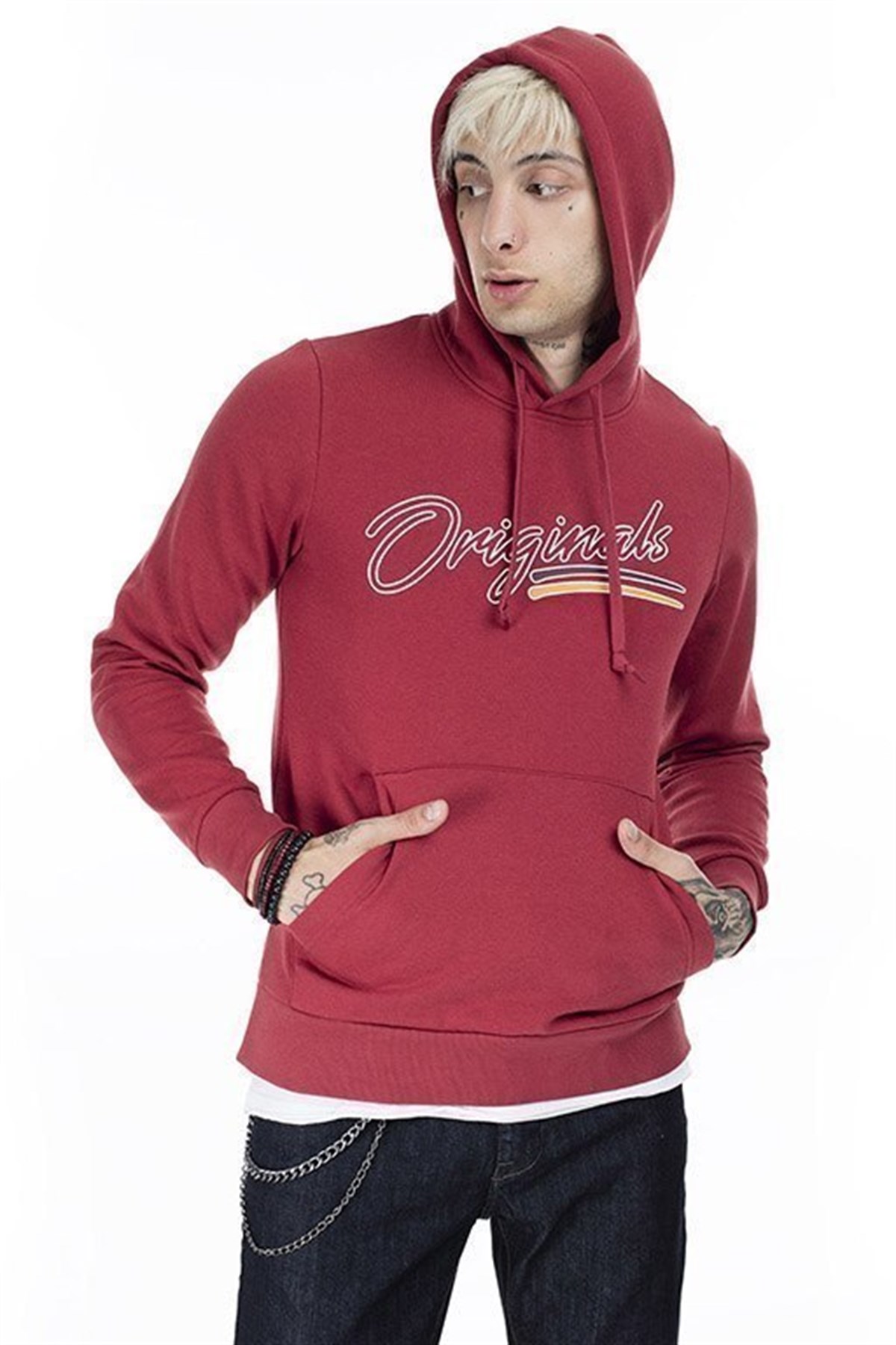 12158105NEBIMV3NEBIMV3|12158105|BrickJACK&JONES JORFRANCO SWEAT HOOD ERKEK SWEATSHIRT-Brick Red